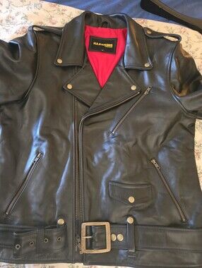 Black Leather Biker Jacket with Red Lining